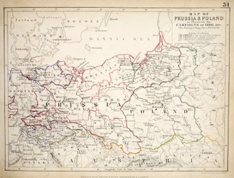 Mapa da Prússia e da Polônia, publicado por William Blackwood and Sons, Edimburgo e Londres, 1848 (gravura colorida à mão)